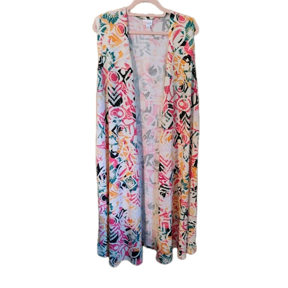 Lularoe Open Cardigan -‎ Vibrant Abstract Print - Size L - Excellent Condition!